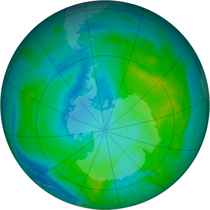 Antarctic ozone map for 03 February 1990